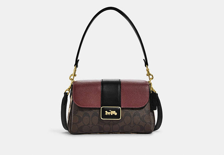 COACH®,GRACE SHOULDER BAG IN SIGNATURE CANVAS,Signature Coated Canvas,Large,Gold/Brown Black Multi,Front View image number 0