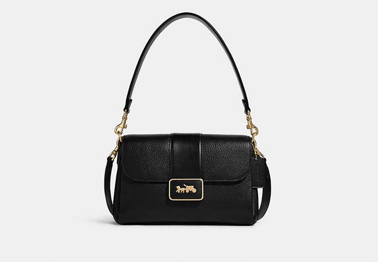 COACH®,GRACE SHOULDER BAG,Pebbled Leather,Large,Gold/Black,Front View image number 0