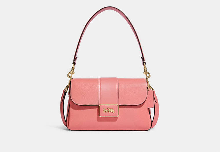 COACH®,GRACE SHOULDER BAG,Pebbled Leather,Large,Gold/Candy Pink,Front View