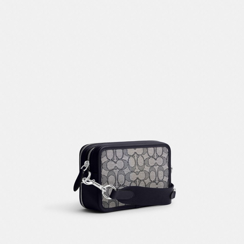 COACH®,CHARTER CROSSBODY IN SIGNATURE JACQUARD,Signature Jacquard,Mini,Midnight Navy,Angle View