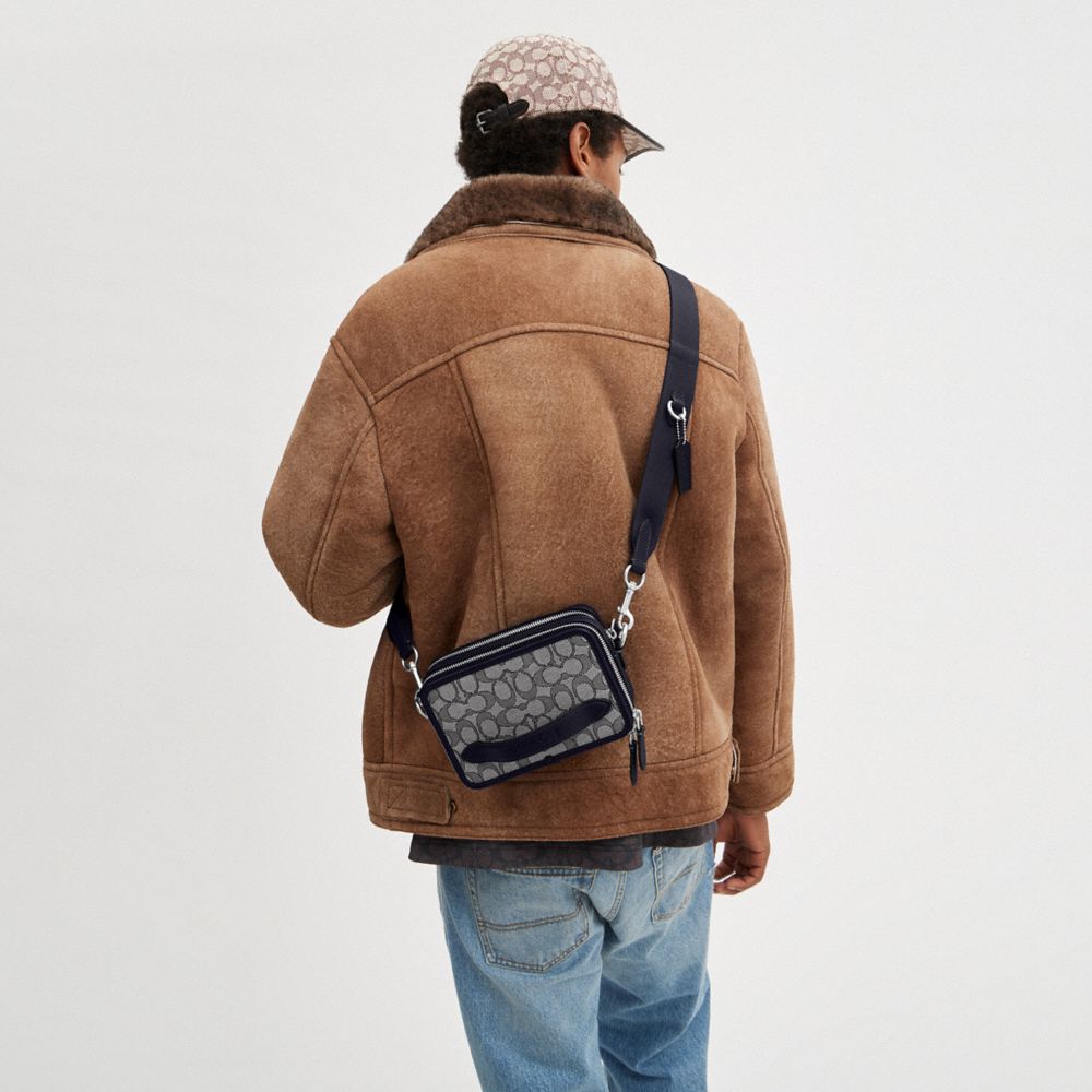 COACH®,Charter Crossbody Bag In Signature Jacquard,Polyester,Leather,Cotton,Crossbody,Color Block,Casual,,Detail View
