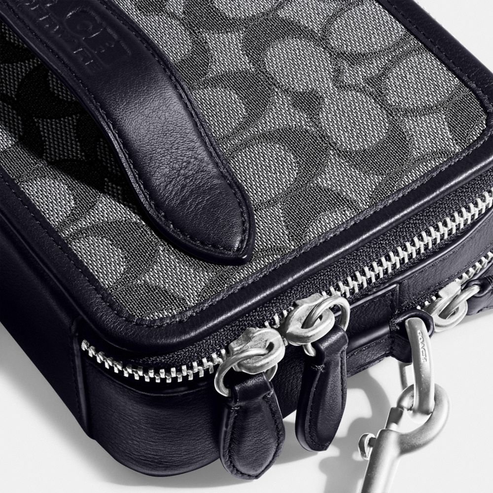 COACH®,Charter Crossbody Bag In Signature Jacquard,Polyester,Leather,Cotton,Crossbody,Color Block,Casual,,Closer View