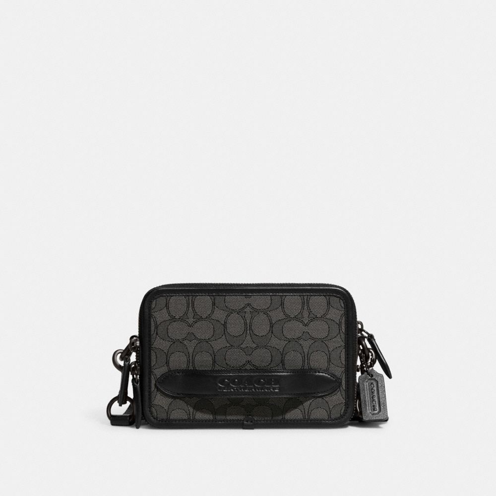 COACH®,CHARTER CROSSBODY IN SIGNATURE JACQUARD,Signature Jacquard,Mini,Charcoal/Black,Front View