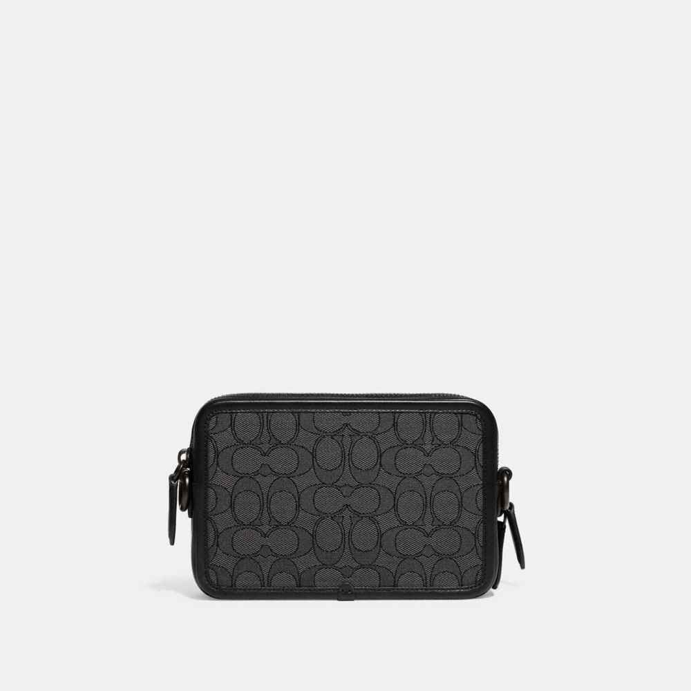 COACH®,CHARTER CROSSBODY IN SIGNATURE JACQUARD,Signature Jacquard,Mini,Charcoal/Black,Back View