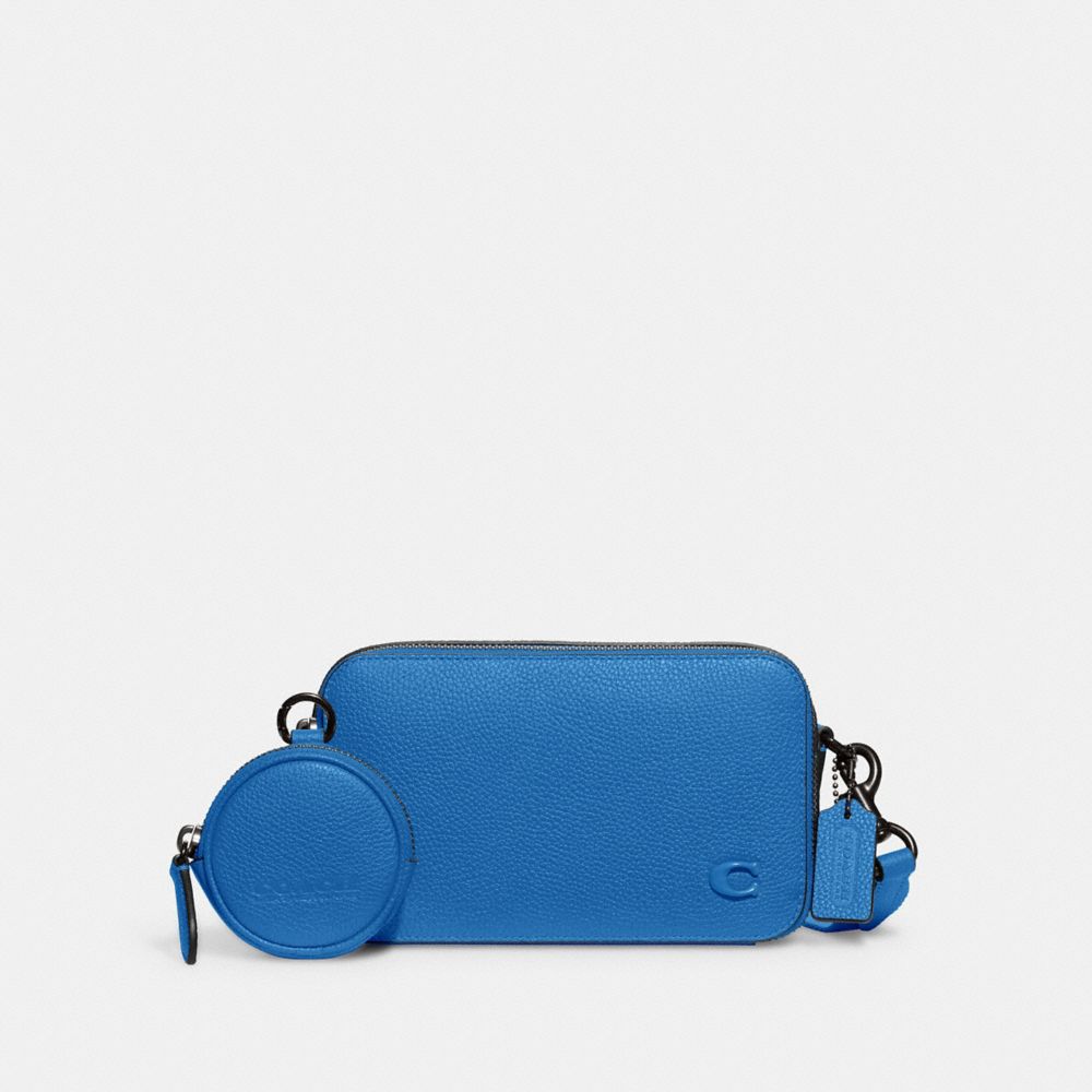 COACH®,CHARTER SLIM CROSSBODY,Polished Pebble Leather,Mini,Blueberry,Front View