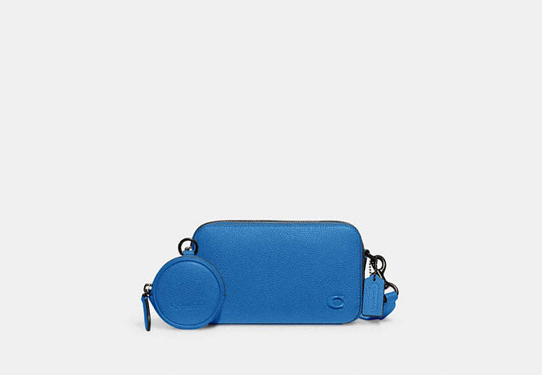 COACH®,CHARTER SLIM CROSSBODY,Polished Pebble Leather,Mini,Blueberry,Front View