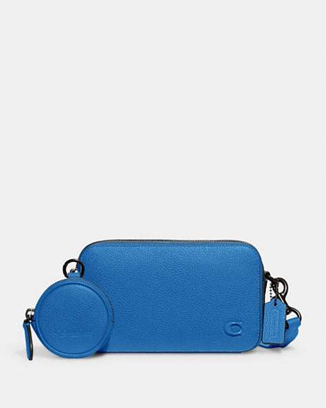 COACH®,CHARTER SLIM CROSSBODY,Polished Pebble Leather,Mini,Blueberry,Front View