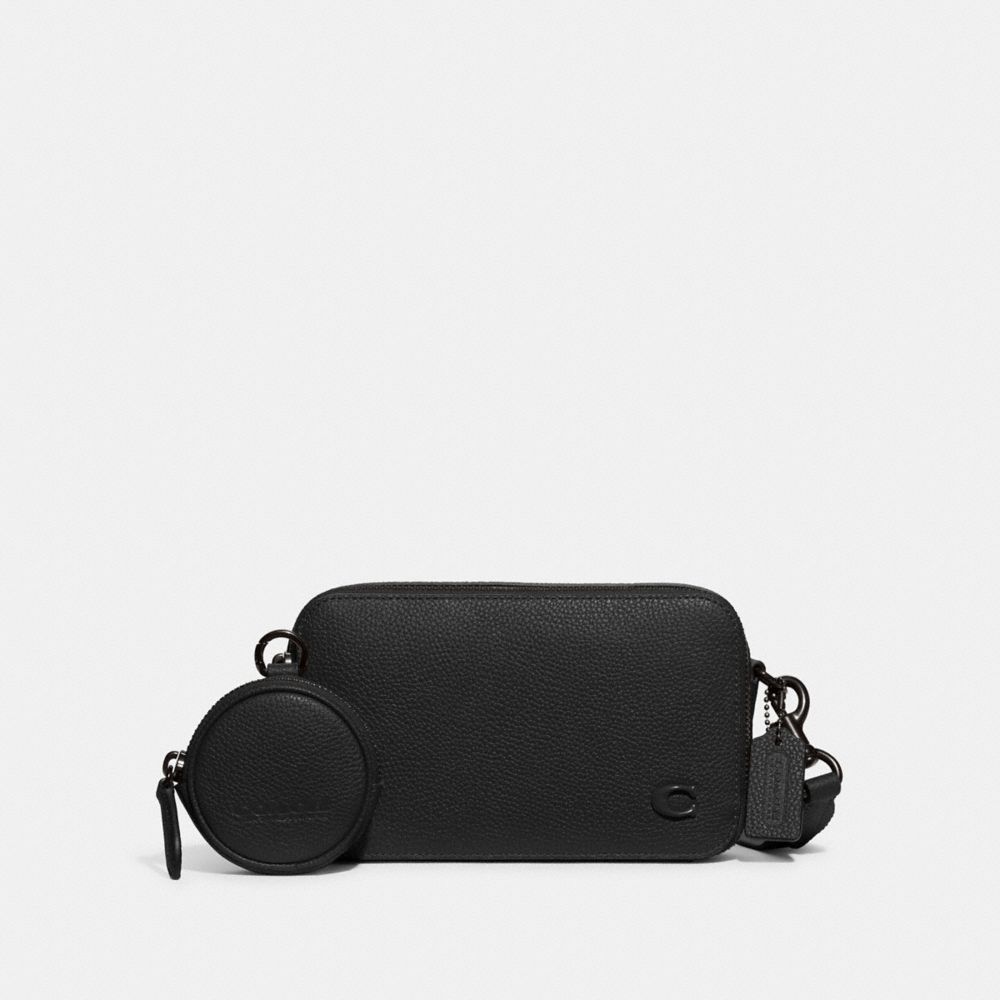 COACH®,CHARTER SLIM CROSSBODY,Polished Pebble Leather,Mini,Black,Front View