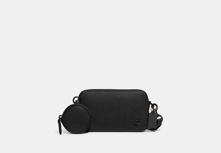 COACH®,CHARTER SLIM CROSSBODY,Polished Pebble Leather,Black,Front View