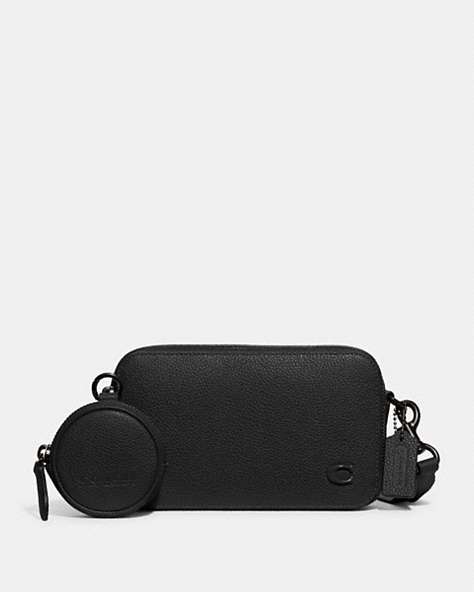 COACH®,CHARTER SLIM CROSSBODY,Polished Pebble Leather,Black,Front View