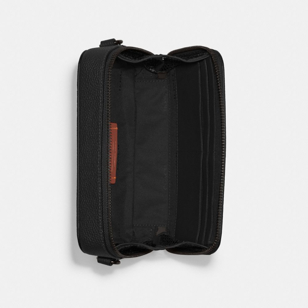 COACH®,Charter Slim Crossbody Bag,Leather,Coin,Crossbody,Logo,Embossed,Metal,Casual,Black,Inside View,Top View