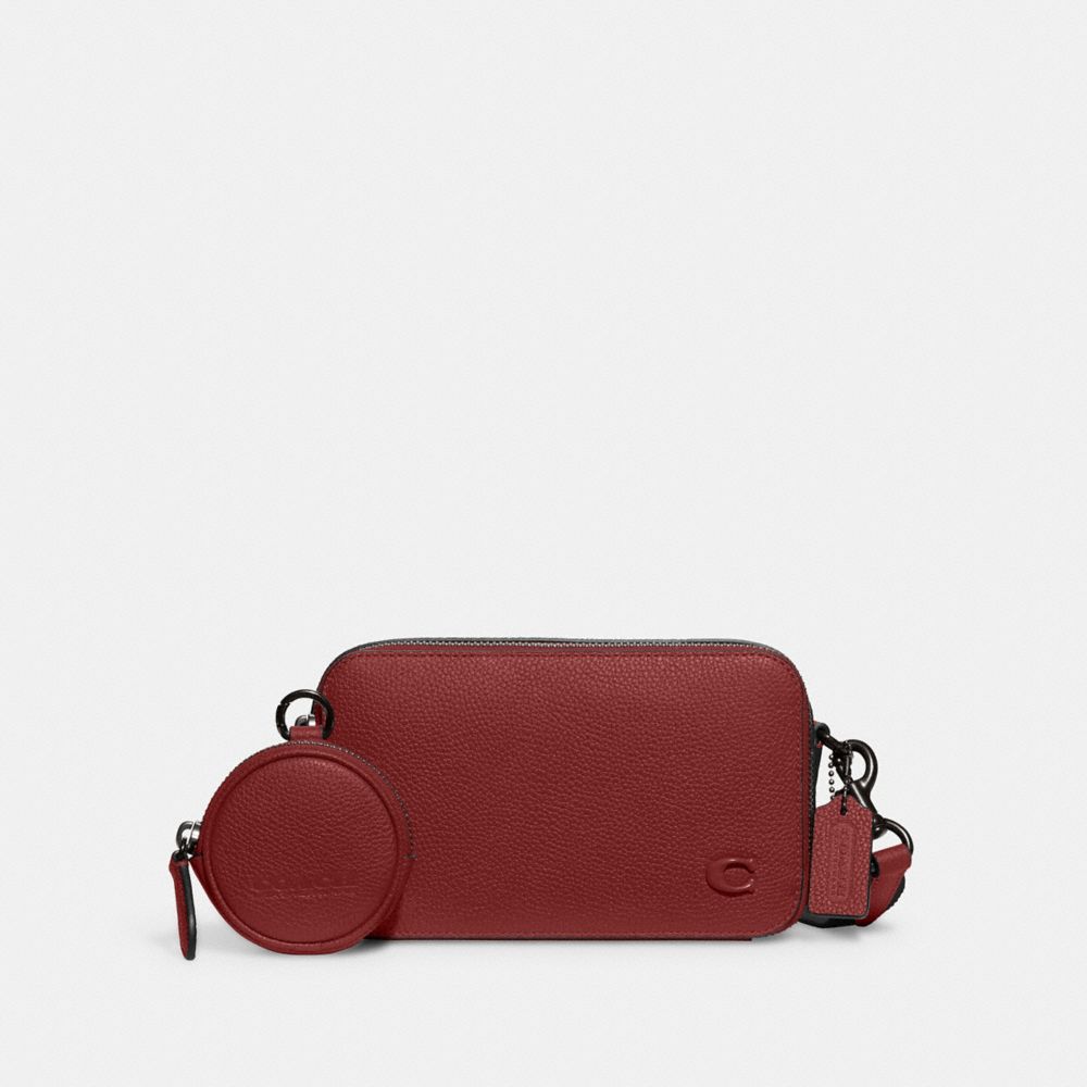 COACH®,CHARTER SLIM CROSSBODY,Polished Pebble Leather,Mini,Ruby Red,Front View