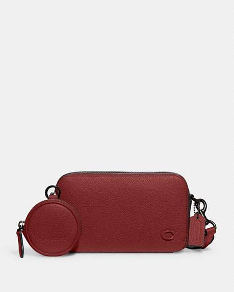 COACH®,CHARTER SLIM CROSSBODY,Polished Pebble Leather,Mini,Ruby Red,Front View