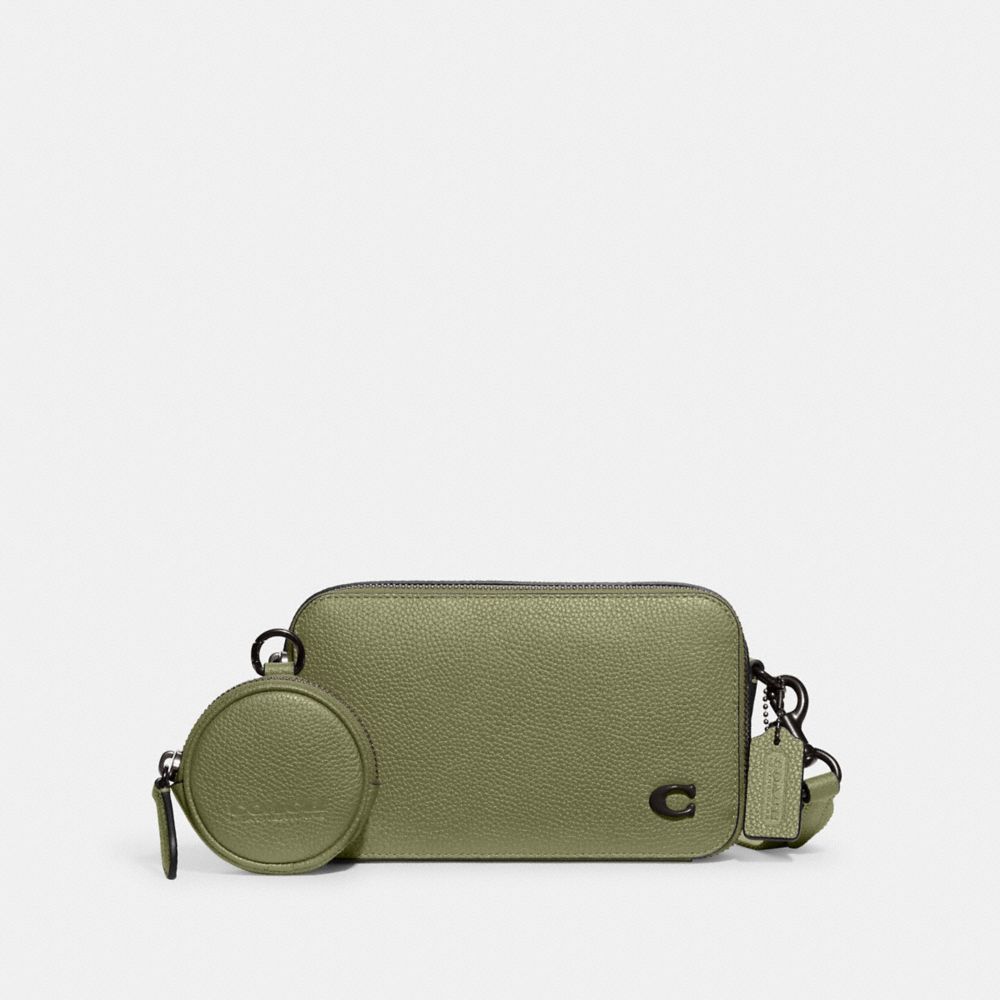 COACH®,CHARTER SLIM CROSSBODY,Polished Pebble Leather,Mini,Moss,Front View