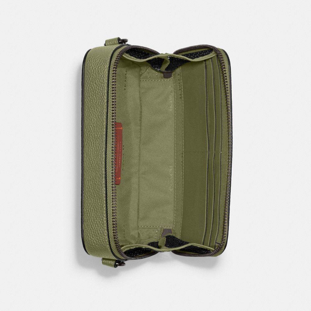 COACH®,Charter Slim Crossbody Bag,Leather,Coin,Crossbody,Embossed,Logo,Metal,Casual,Olive,Inside View,Top View