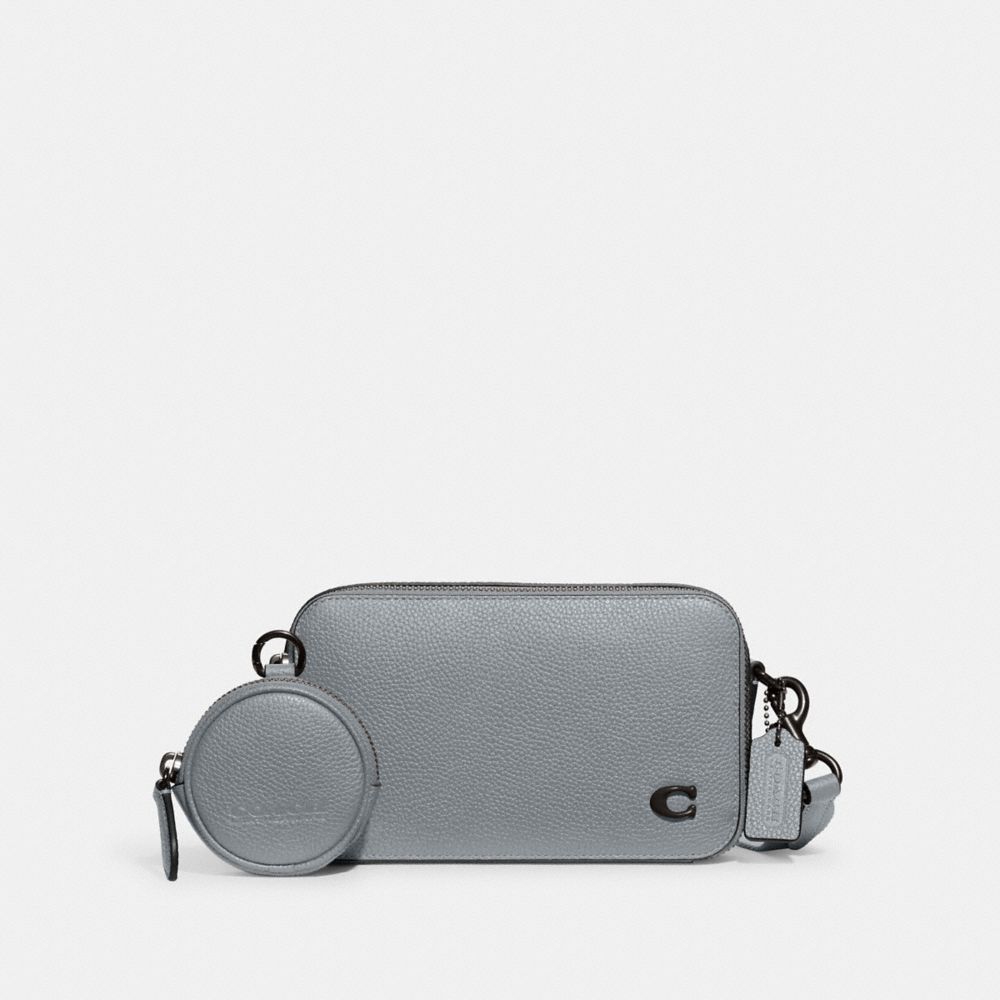 COACH®,CHARTER SLIM CROSSBODY,Polished Pebble Leather,Mini,Grey Blue,Front View