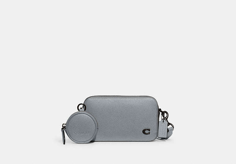 COACH®,CHARTER SLIM CROSSBODY,Polished Pebble Leather,Mini,Grey Blue,Front View image number 0