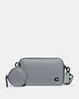 COACH®,CHARTER SLIM CROSSBODY,Polished Pebble Leather,Mini,Grey Blue,Front View