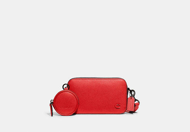 COACH®,CHARTER SLIM CROSSBODY,Polished Pebble Leather,Mini,Sport Red,Front View