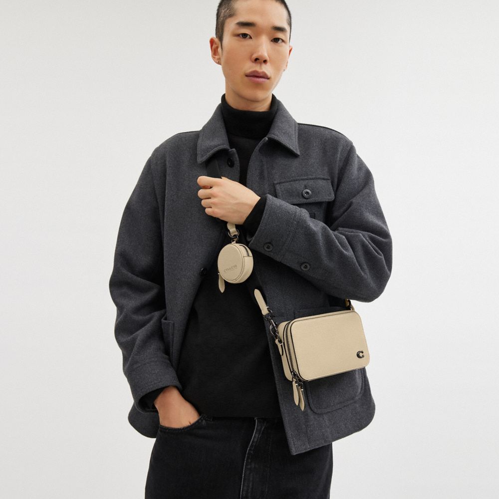 COACH®,Charter Slim Crossbody Bag,Leather,Coin,Crossbody,Embossed,Logo,Metal,Casual,Beige,Detail View