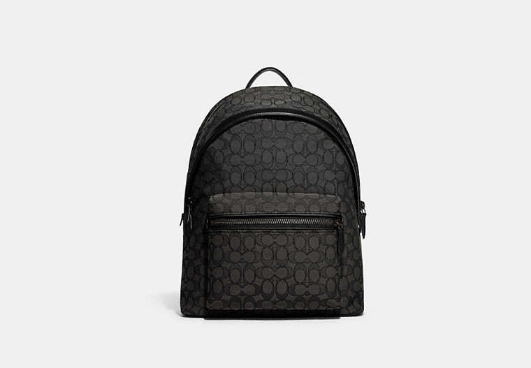 COACH®,CHARTER BACKPACK IN SIGNATURE JACQUARD,Signature Jacquard,X-Large,Charcoal/Black,Front View