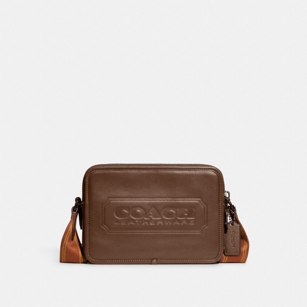 COACH®,CHARTER CROSSBODY BAG 24 WITH COACH BADGE,Leather,Medium,Dark Saddle,Front View image number 0