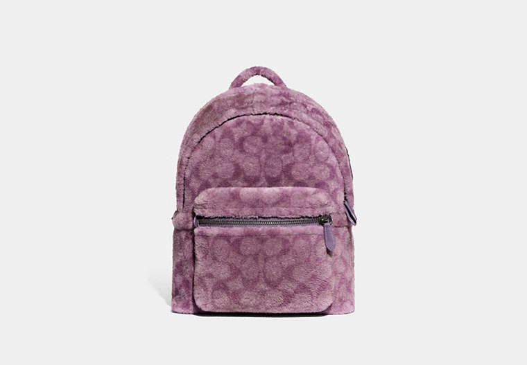 COACH®,CHARTER BACKPACK IN SIGNATURE SHEARLING,Shearling,X-Large,Lavender,Front View