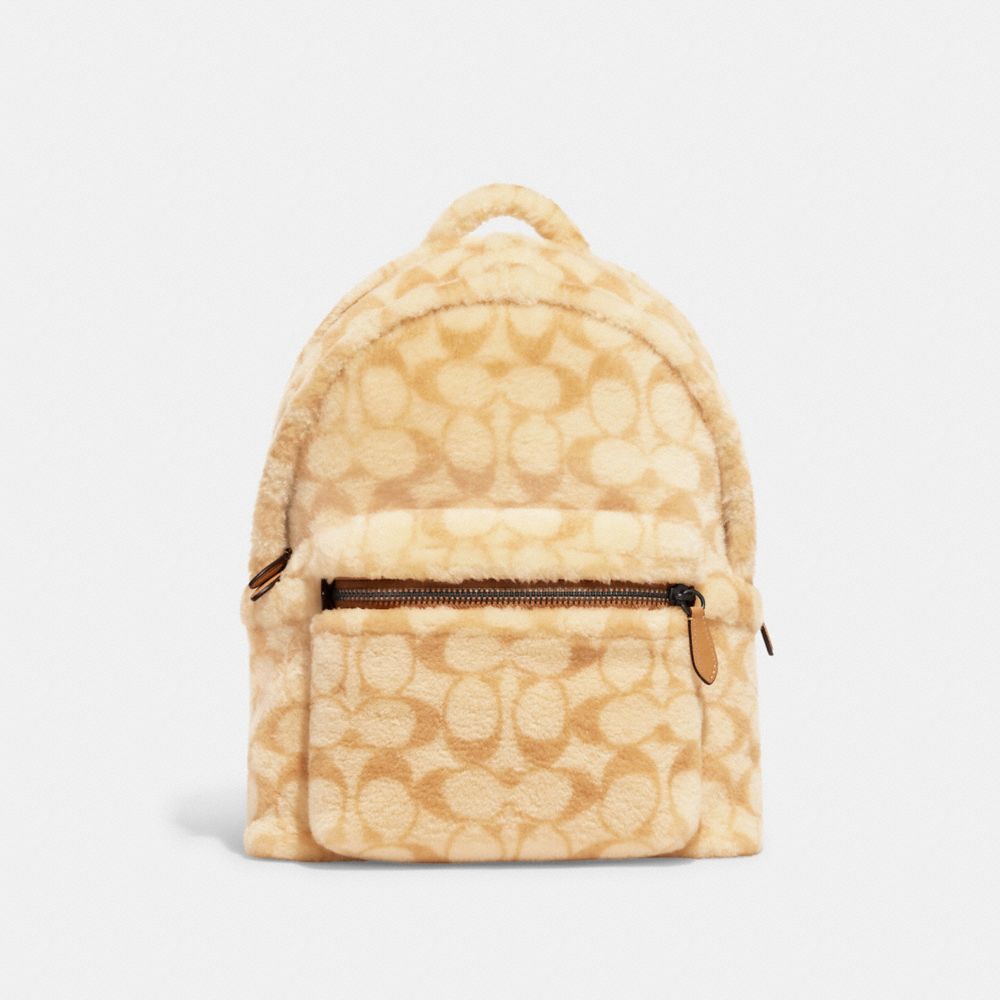 COACH コーチ  mini court backpack with coach motif リュック・デイパック CE559   シアリング×レザー ブラウン系 ゴールド金具  バックパック ミニリュック 【本物保証】状態コンディション外側