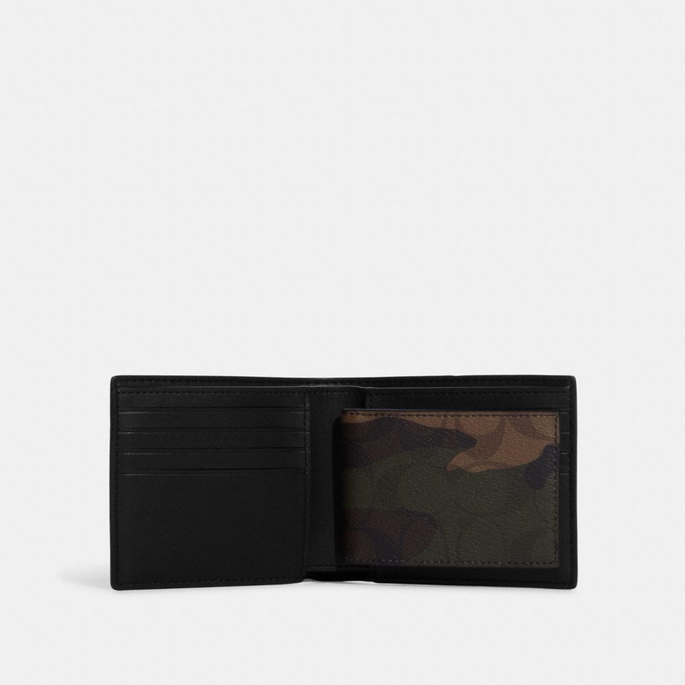 3 In 1 Wallet In Signature Canvas With Camo Print And Coach Patch