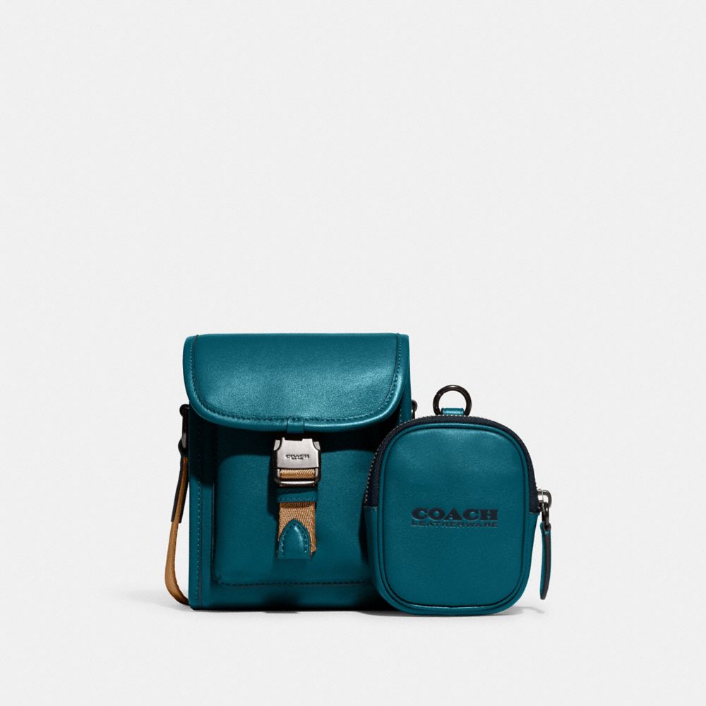 COACH®,CHARTER NORTH/SOUTH CROSSBODY WITH HYBRID POUCH,Mini,Deep Turquoise,Front View image number 0