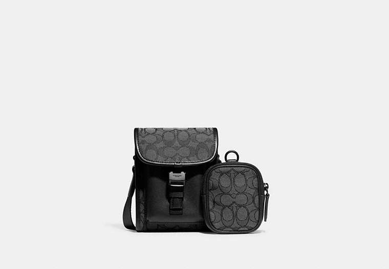 COACH®,CHARTER NORTH/SOUTH CROSSBODY WITH HYBRID POUCH IN SIGNATURE JACQUARD,Signature Jacquard,Mini,Charcoal/Black,Front View