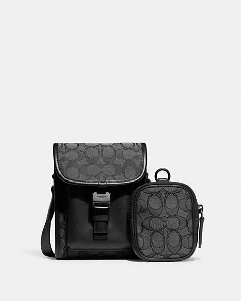 COACH®,CHARTER NORTH/SOUTH CROSSBODY WITH HYBRID POUCH IN SIGNATURE JACQUARD,Signature Jacquard,Mini,Charcoal/Black,Front View