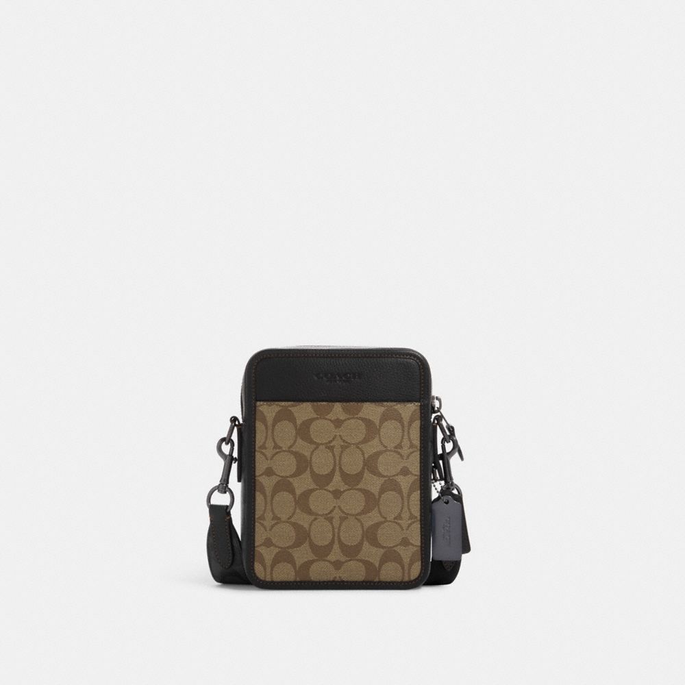 COACH®,SULLIVAN CROSSBODY IN BLOCKED SIGNATURE CANVAS,Small,Gunmetal/Khaki/Charcoal,Front View