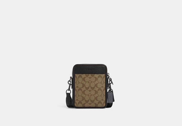 COACH®,SULLIVAN CROSSBODY IN BLOCKED SIGNATURE CANVAS,Signature Coated Canvas,Gunmetal/Khaki/Charcoal,Front View image number 0