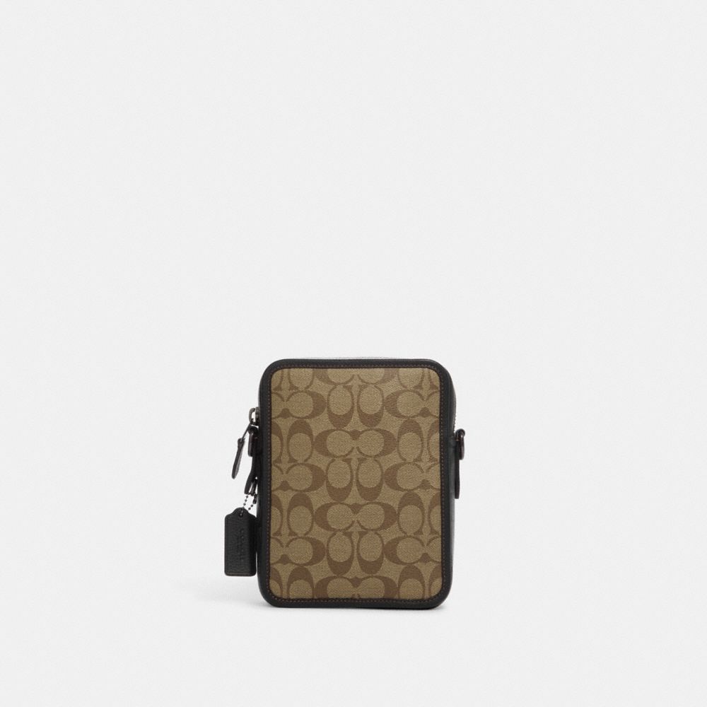 COACH®,SULLIVAN CROSSBODY IN BLOCKED SIGNATURE CANVAS,Small,Gunmetal/Khaki/Charcoal,Back View