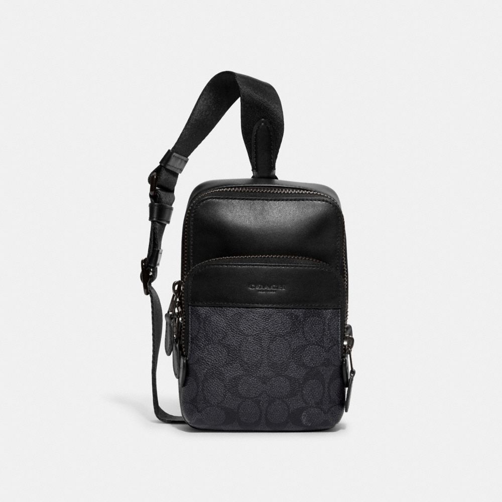COACH®,GOTHAM SLING PACK 13 IN SIGNATURE CANVAS,Signature Coated Canvas,Small,Charcoal,Front View