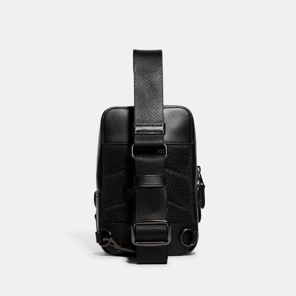 COACH®,GOTHAM SLING PACK 13 IN SIGNATURE CANVAS,Signature Coated Canvas,Small,Charcoal,Back View