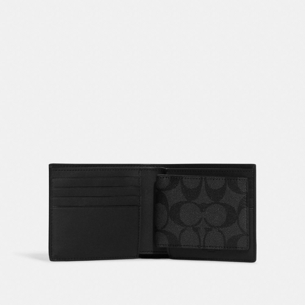 Coach Gray 3-in-1 Signature Canvas Wallet - Charcoal/black