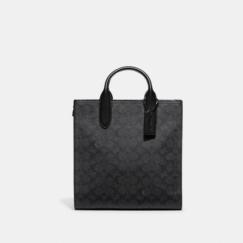 COACH®,GOTHAM TALL TOTE BAG 24 IN SIGNATURE CANVAS,Signature Coated Canvas,Medium,Charcoal,Front View