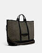 COACH®,TOBY TURNLOCK TOTE IN SIGNATURE SUEDE,Suede,Dark Army/Black,Angle View
