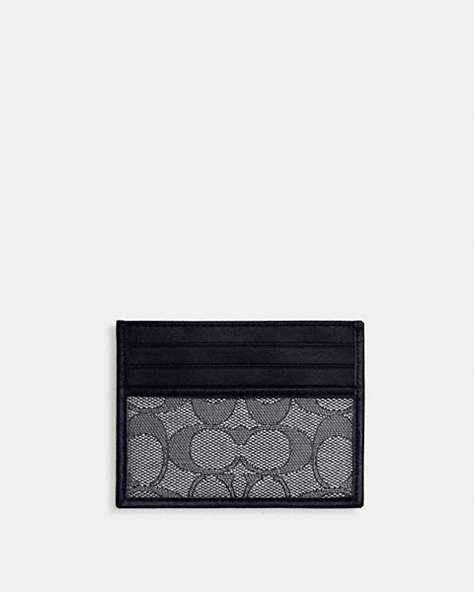 COACH®,CARD CASE IN SIGNATURE JACQUARD,Signature Jacquard,Navy/Midnight Navy,Front View