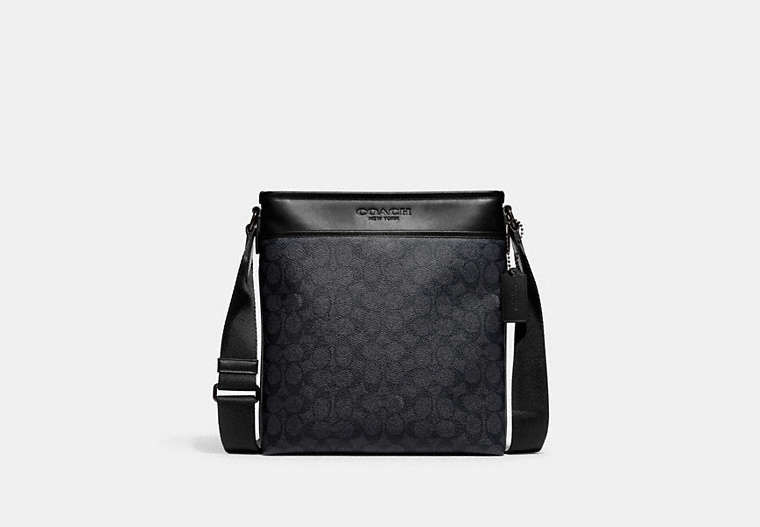 COACH®,GOTHAM SLIM CROSSBODY IN SIGNATURE CANVAS,Signature Coated Canvas,Small,Charcoal,Front View