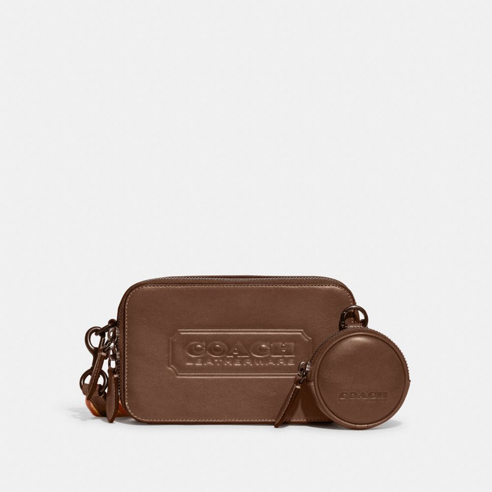 COACH®,CHARTER SLIM CROSSBODY WITH COACH BADGE,Mini,Dark Saddle,Front View