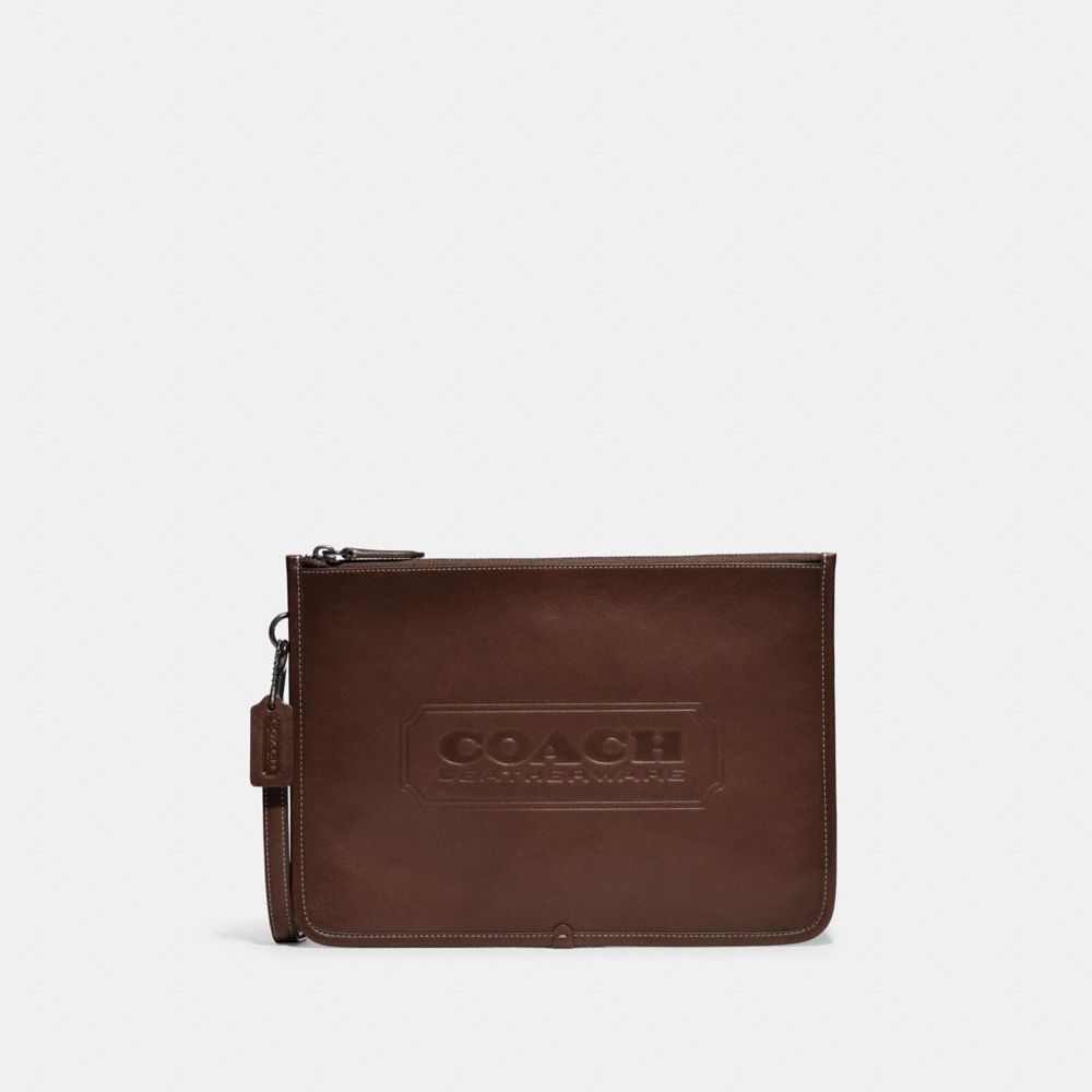 COACH®,CHARTER POUCH WITH COACH BADGE,Mini,Dark Saddle,Front View image number 0