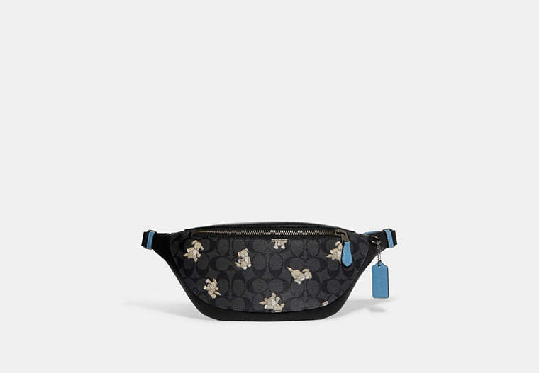 COACH®,WARREN BELT BAG IN SIGNATURE CANVAS WITH CREATURE PRINT,Large,Gunmetal/Charcoal Multi,Front View