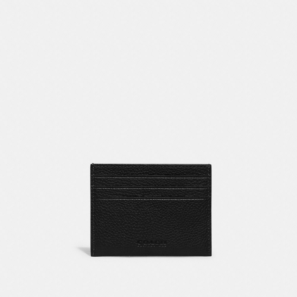 COACH®,CARD CASE,Polished Pebble Leather,Black,Back View
