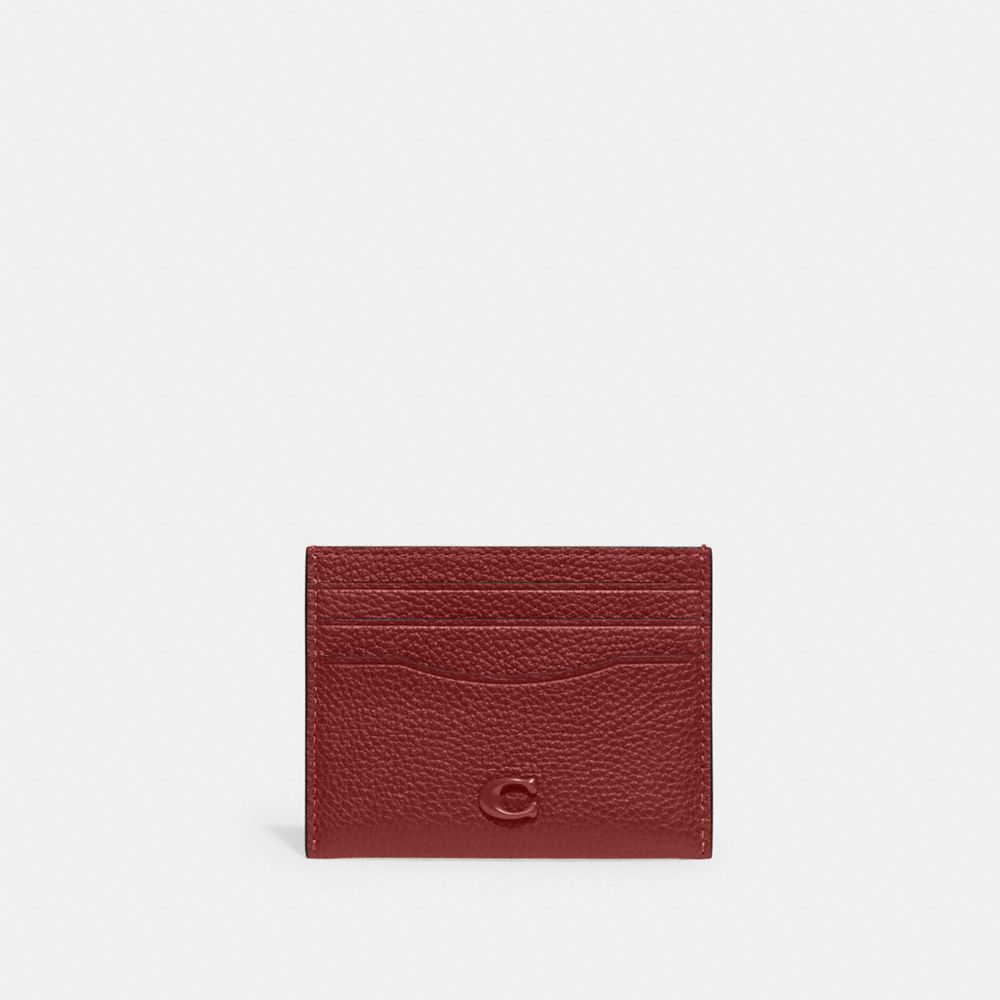 COACH®,CARD CASE,Polished Pebble Leather,Ruby Red,Front View