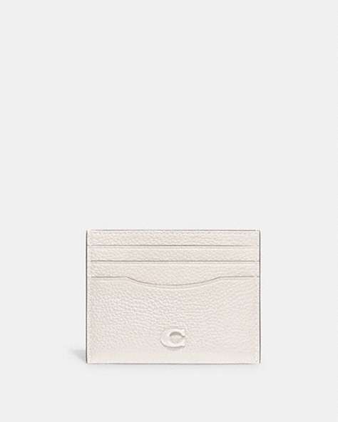 COACH®,CARD CASE,Polished Pebble Leather,Chalk,Front View