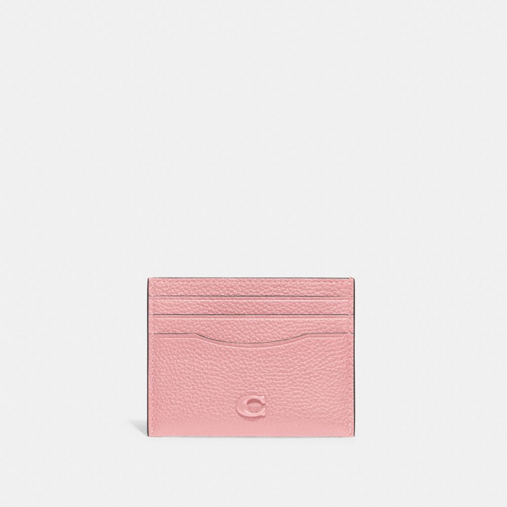 COACH®,CARD CASE,Polished Pebble Leather,Bubblegum,Front View