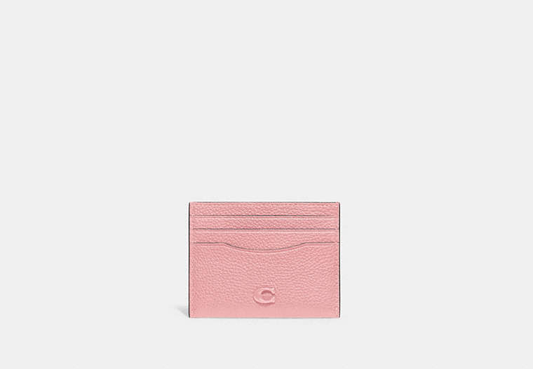 COACH®,CARD CASE,Polished Pebble Leather,Bubblegum,Front View
